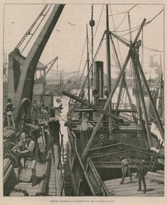 Souakim Demiryolu için Woolwich'te nakliye malzemesi (gravür) by William Heysham Overend