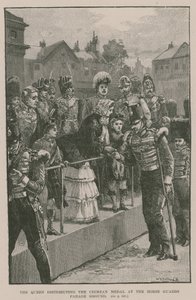 Kraliçe, Atlı Muhafızlar Geçit Töreni Alanında Kırım Madalyasını dağıtıyor by William Heysham Overend