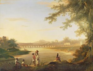 Bir Sepoy ve Yerlilerin Ön Planda Olduğu Marmalong Köprüsü, c.1783 by William Hodges