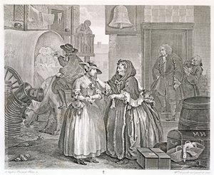 Bir Fahişenin İlerlemesi, Plaka Bir: Bir Procuress Tarafından Tuzağa düşürüldü, 1732 (gravür ve gravür) by William Hogarth