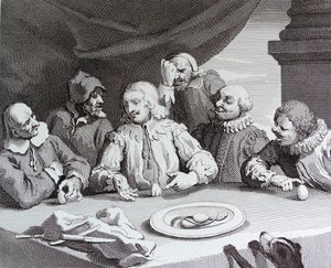 Kolomb'un Yumurtayı Kırması by William Hogarth