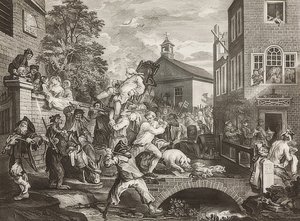 Bir Seçimin Dört Baskısı / Genel Seçimler. Sayfa 4: Üyelere Başkanlık / Milletvekillerinin zafer alayı. 1758 by William Hogarth