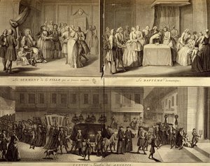 Genç hamile kadının kararı, vaftiz ve cenaze by William Hogarth