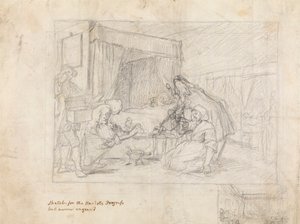 Sağ Alt Kenar Kenarında Yardımcı Eskizlerin Bulunduğu Bir Hastanede Ameliyat Sahnesi by William Hogarth