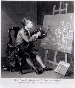Kendi Kendine Portre, Ressam tarafından oyulmuş Çizgi Roman İlhamını Boyama, pub. 1758 by William Hogarth