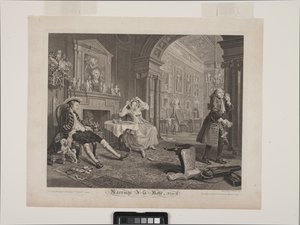 Kahvaltı Sahnesi: Marriage À La Mode, Plate 2 (kaplama ve oyma) by William Hogarth