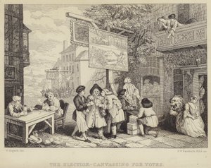 Seçim - Oyların Toplanması: Bir Seçimin Mizahları başlıklı dört seriden biri olan 1755 parlamento seçimlerine ilişkin hiciv by William Hogarth