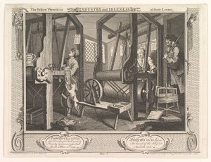 Tezgahlarındaki Sanayi ve Tembellikteki Meslek Arkadaşları, levha 1, 30 Eylül 1747. by William Hogarth