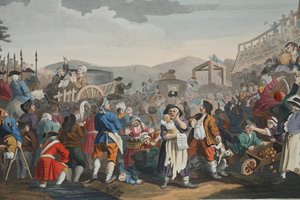 Boşta 'Tyburn'de Yürütülen Prentice, 'Endüstri ve Aylaklık' levhası XI, 'Hogarth Restore Edildi: Ünlü William Hogarth'ın Bütün Eserleri, Thomas Cook tarafından yeniden oyulmuş', pub. 1812 (el boyaması gravür) by William Hogarth