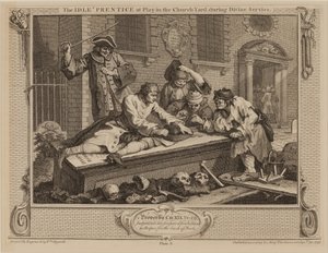 Aylak Çırak, Kutsal Hizmet Sırasında Kilise Avlusunda Oynarken by William Hogarth