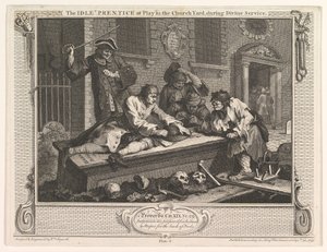 Aylak Çırak, Kilise Bahçesinde Sanayide ve Aylaklıkta Oynarken, levha 3, 30 Eylül 1747. by William Hogarth