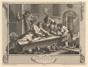 Aylak Çırak Kilise Bahçesinde Oynarken: Sanayi ve Aylaklık, levha 3, 30 Eylül 1747. by William Hogarth