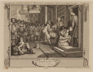 Çalışkan Prentice Zamanının Dışında ve Efendisinin Kızıyla Evli by William Hogarth