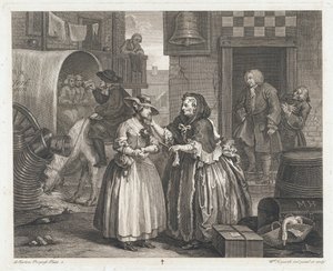 Masum Kız Bir Fahişe Oluyor, 1732 tasarlanmış, 1744 basılmış (Oyma ve gravür) by William Hogarth