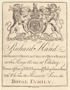 Ticaret Sayfası: Richard Hand, King's Arms Chelsey'deki En Eski Orijinal Chelsey Bunn Baker by William Hogarth