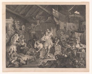 Bir ahırda giyinmiş aktrisler ve çocuklar Bir ahırda dolaşan aktrisler giyiniyor by William Hogarth