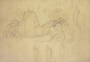Doktor, Yas tutanlar ve Minerva figürleri için çalışmalar by William Holman Hunt