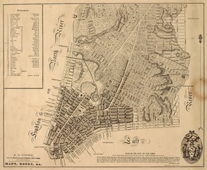New-York Şehri Planı [East 31st Street kadar kuzeyde], 1817 (kağıt üzerine siyah mürekkep, arkası kumaşla kaplı) by William Hooker
