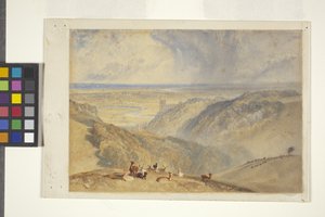 Arundel On The River Arun, JMW Turner'dan sonra (kirli beyaz kağıt üzerine suluboya ve guvaş) by William II Ward