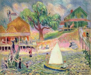 Green Beach Cottage, Belport, Long Island (petrol) by William James Glackens