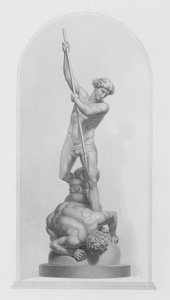 Michael ve Şeytan, Flaxman, RA tarafından mermer grubundan, W Roffe tarafından oyulmuş (gravür)