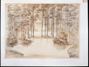 Chiswick, bir su ormanı bahçesi yapmak için tasarım (kalem ve mürekkep ve kurşun kalem üzerinde yıkama) by William Kent