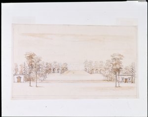 Yeni bir Orangery için perspektif tasarımı (kalem ve mürekkep ve kağıt üzerinde kurşun kalem üzerinde yıkama) by William Kent