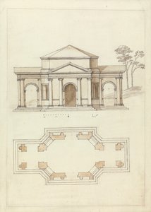 Rousham, Oxfordshire'daki Townsend Binası: Yükseklik ve Plan by William Kent