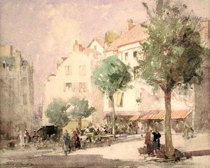 Kıta Kent Meydanı (kağıt üzerine kalem üzerine suluboya) by William Lee Hankey