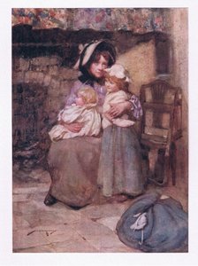 Ve düşüncesiz bebeklerini çok fazla gözyaşı ile öptü ve onları iki kat daha fazla acı içinde kucakladı (renkli litho) by William Lee Hankey