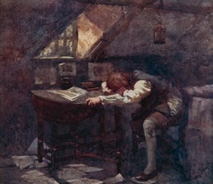 The Deserted Village için İllüstrasyon, Oliver Goldsmith (renkli lito) by William Lee Hankey