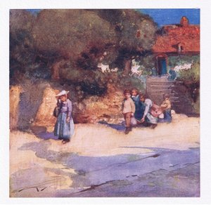 Oynak çocuklar okuldan salıverildi (renkli lito) by William Lee Hankey