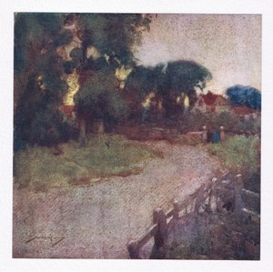 Orada birkaç yırtık çalının ortaya çıktığı yerde, köyün vaizinin mütevazı konağı gül (renkli litho) by William Lee Hankey