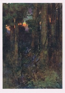 Kuşların şarkı söylemeyi unuttuğu ama sessiz yarasaların uykulu kümeler halinde tutunduğu o keçeleşmiş ormanlar (renkli litho) by William Lee Hankey