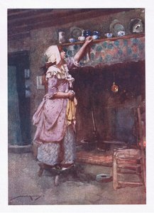 Hikmetle gösteri için saklanan kırık çay fincanları bacanın üzerinde sıra sıra parıldayarak dizilirken (renkli lito) by William Lee Hankey