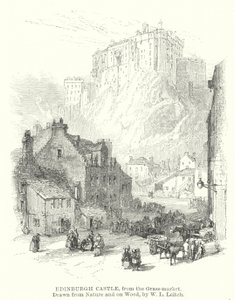 Çim pazarından Edinburgh Kalesi (gravür)