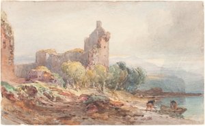 Bir Gölün Üzerinde Yıkılmış Bir Kale by William Leighton Leitch