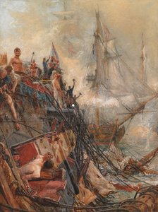 "Sakat Ama Yenilmemiş": HMS 'Belleisle', Trafalgar'da, 21 Ekim 1805 (tuval üzerine yağlı boya) by William Lionel Wyllie