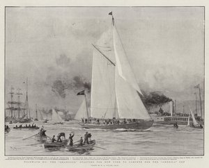 Westward Ho, Shamrock New York için Amerika Kupası için yarışmaya başlıyor by William Lionel Wyllie