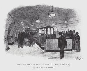 Elektrikli Tren İstasyonu, Şehir ve Güney Londra, King William Street (litho) by William Luker