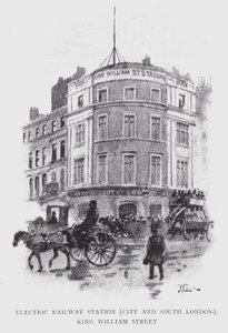 Elektrikli Tren İstasyonu, Şehir ve Güney Londra, King William Street (litho) by William Luker