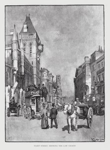 Fleet Street, Hukuk Mahkemelerini (lito) gösteren by William Luker