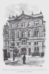 Peninsular ve Oriental Steam Navigation Co, Leadenhall Caddesi (litho) ofisleri by William Luker