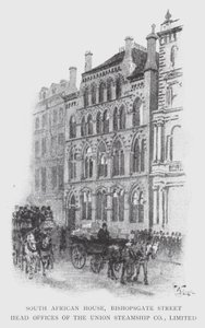 Güney Afrika Evi, Bishopsgate Caddesi, Union Steamship Co, Limited (litho) Genel Müdürlükleri by William Luker