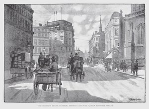 Mansion House İstasyonu, Bölge Demiryolu, Kraliçe Victoria Caddesi (litho) by William Luker