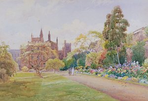 Mayıs'taki uzun yürüyüş ve çiçek sınırı - New College, Oxford, c.1918
