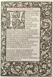 Kelmscott Press tarafından yayınlanan 'William Shakespeare Şiirleri' den Lucrece Tecavüz, by William Morris