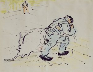 Bir patenle Churchill (kağıt üzerinde kalem ve mürekkep ve mum boya) by William Nicholson
