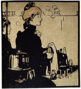 Genç Kadın Barmen, Londra - William Nicholson (1872-1949), ed Floury tarafından “” Types of London””da by William Nicholson