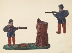 Civil War Soldier & Tree Trunk Bank, c. 1937. by William O. Fletcher